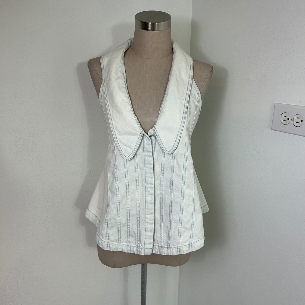 Free People Kiyra Denim Top Vest S Denim Blue Collar Backless Tie Cottagecore - Picture 2 of 14